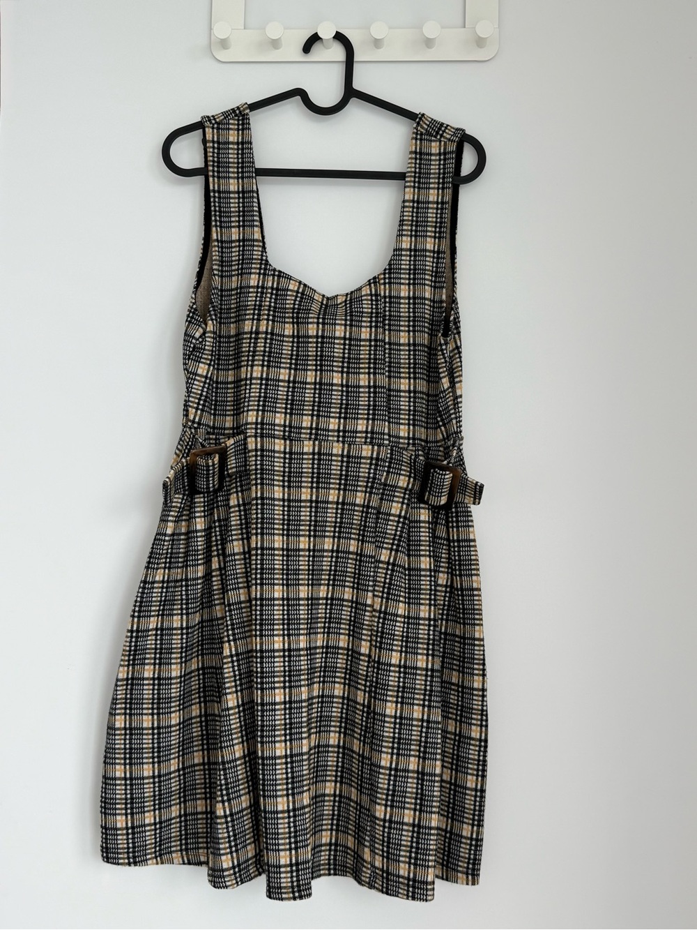 Topshop Black, Beige & Yellow Plaid Pinafore Dress